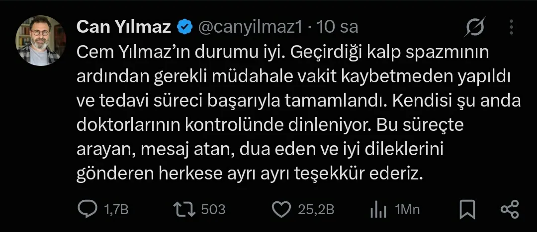 Cem Yılmaz'dan hastane odasında ilk mesaj: Sağlık durumuyla ilgili doktorundan sevindiren açıklama geldi