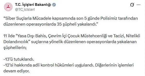 Siber suç operasyonlarında 35 gözaltı 13 şüpheli tutuklandı