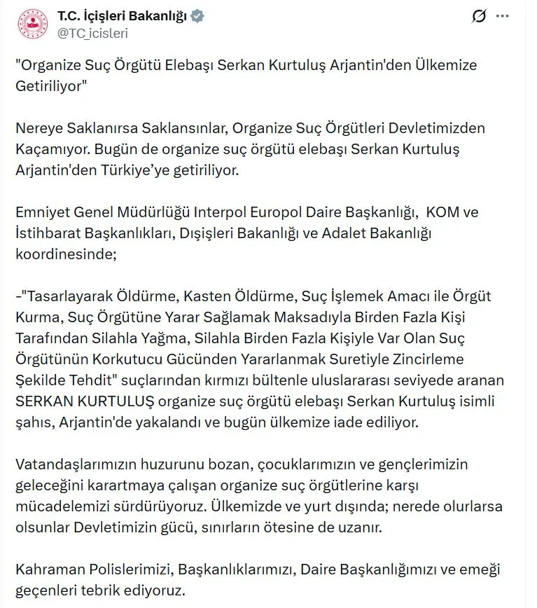 Arjantin'de yakalanan suç örgütü lideri Türkiye'ye getiriliyor