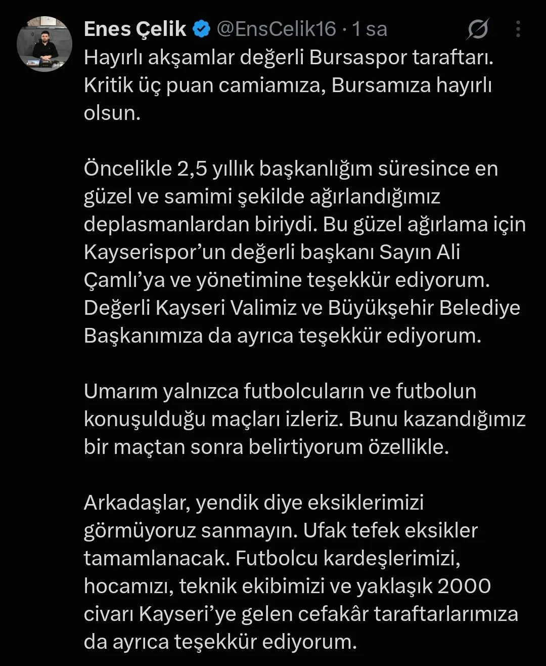 Kayseri’de kazandılar, Enes Çelik uyardı Skor eksikleri gizlemiyor