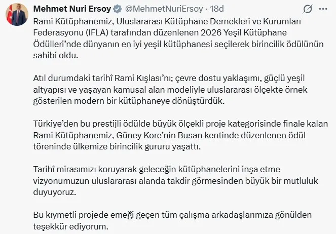 Rami Kütüphanesi dünya çapında birincilik kazandı