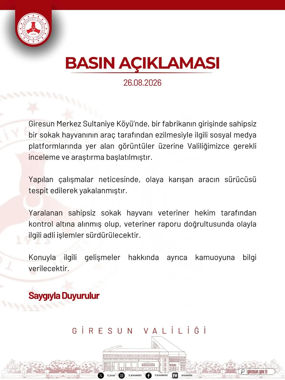 Giresun'da ciple köpeği ezen sürücü yakalandı