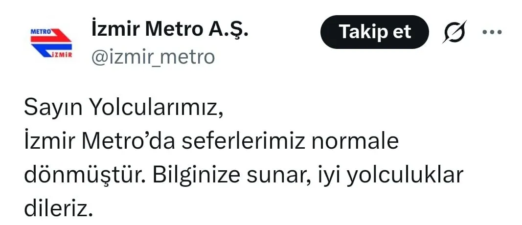 İzmir metrosunda raylara inen yolcular paniği sona erdi