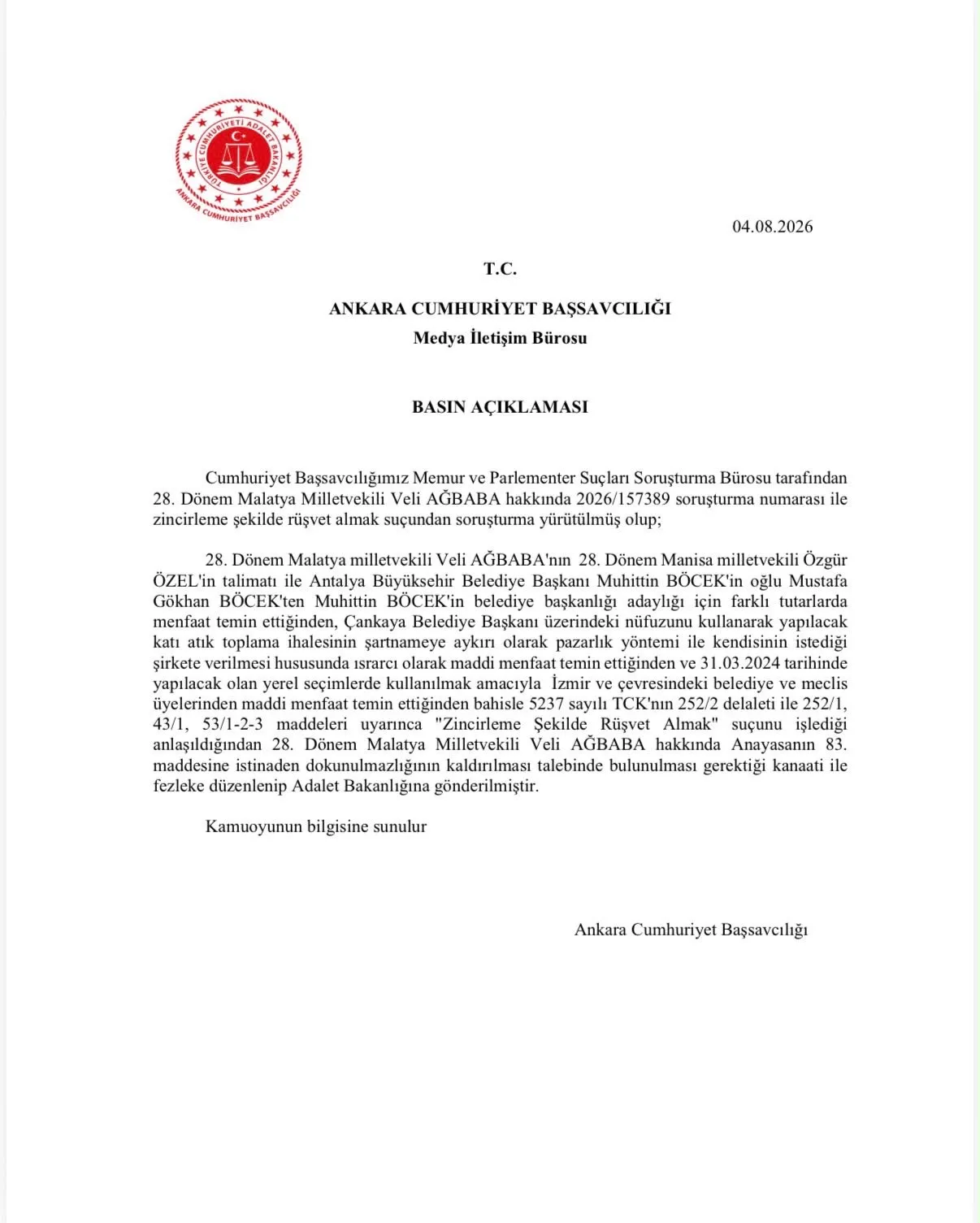 Özgür Özel ve Veli Ağbaba hakkında rüşvet iddiasıyla fezleke hazırlandı
