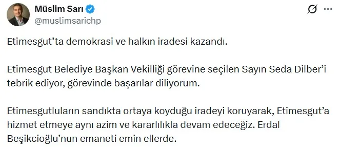 Etimesgut Belediyesinde başkan vekili krizi sona erdi