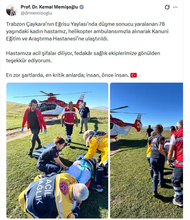 Yaylada düşen yaşlı kadın için gökyüzü seferber oldu