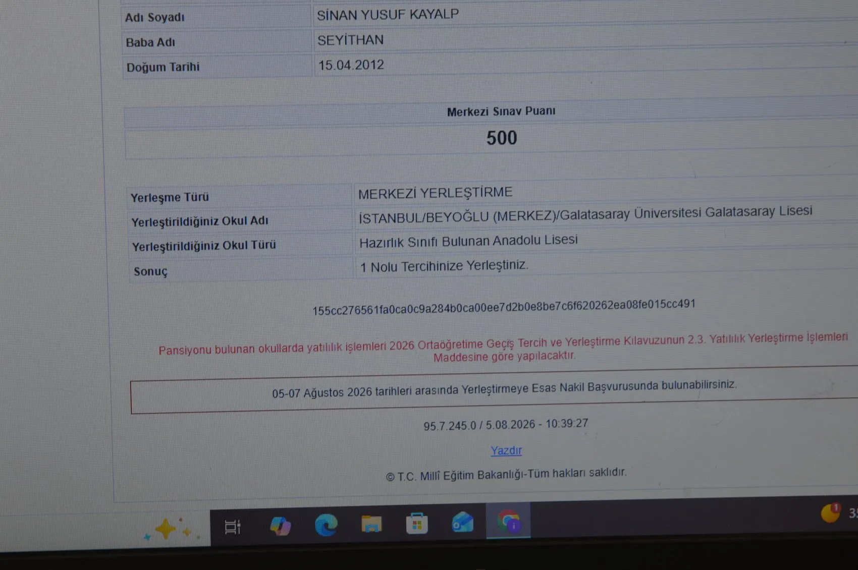 Mardinli Sinan 500 tam puanla Galatasaray Lisesi kapısını araladı