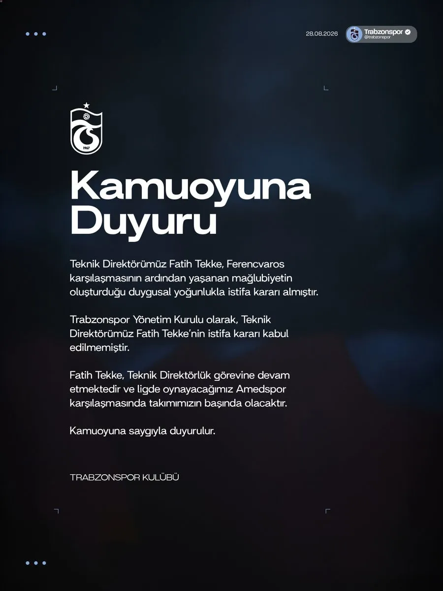 Trabzonspor’da Fatih Tekke Şoku İstifa Kararı Yönetimden Döndü