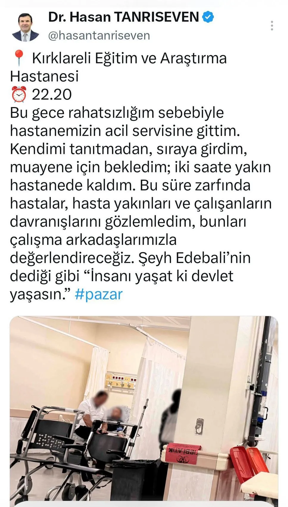 Vali yardımcısı hastanede sıra bekledi, vatandaş gibi muayene oldu
