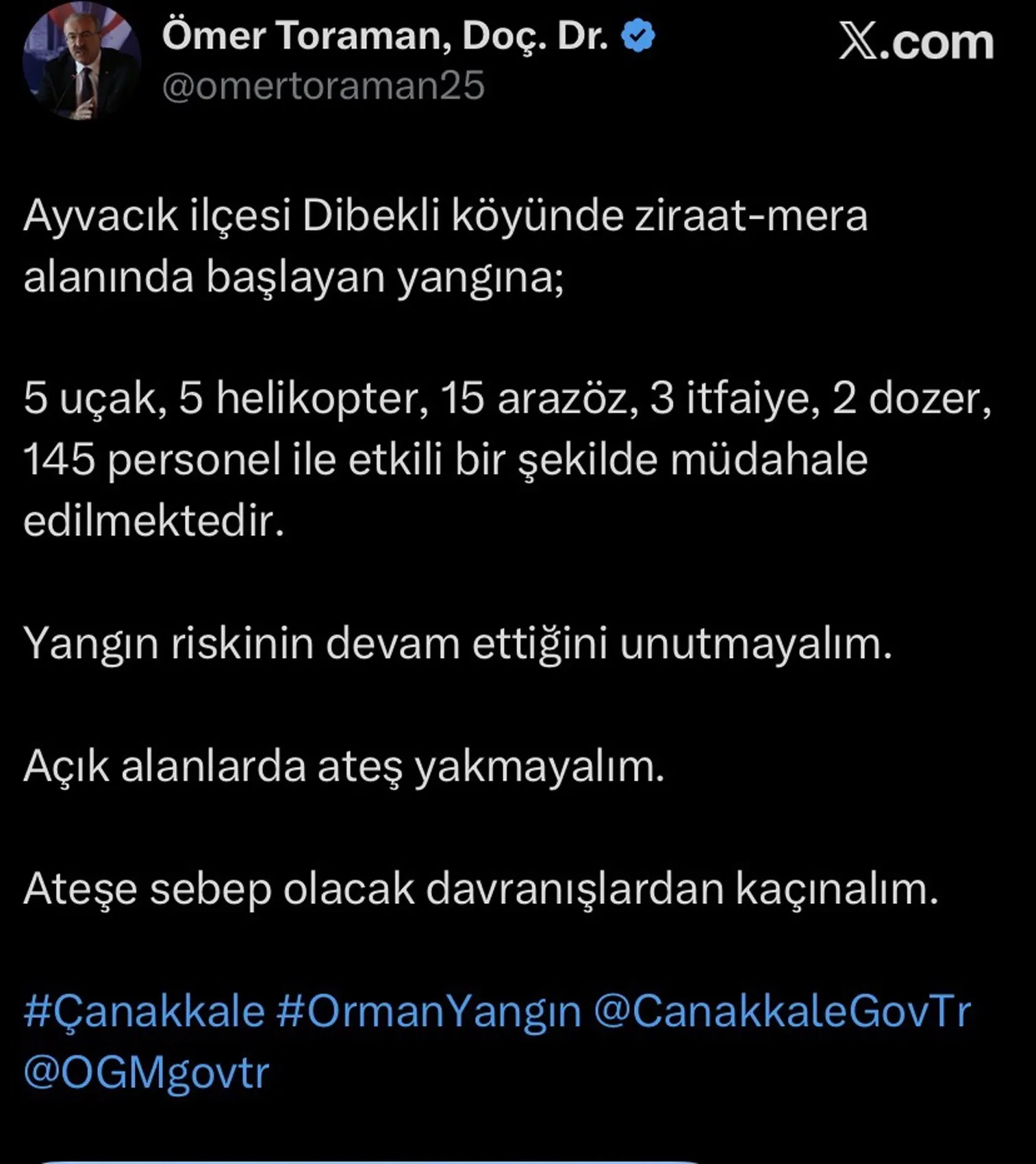 Rüzgar alevleri büyüttü, Ayvacık'ta yangına 10 uçak ve helikopterle müdahale var
