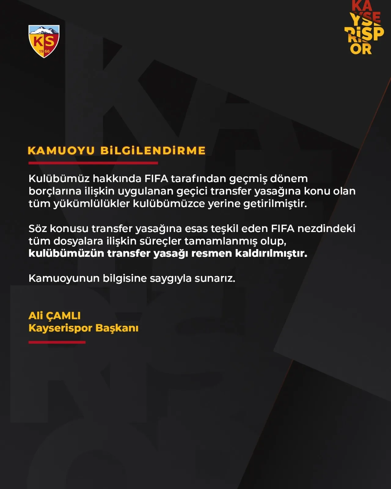 Kayserispor taraftarını sevindiren haber geldi