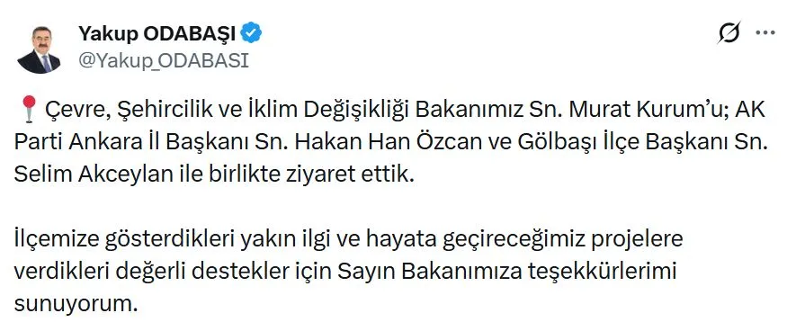Gölbaşı'nın yeni projeleri için Ankara'da Bakan mesaisi