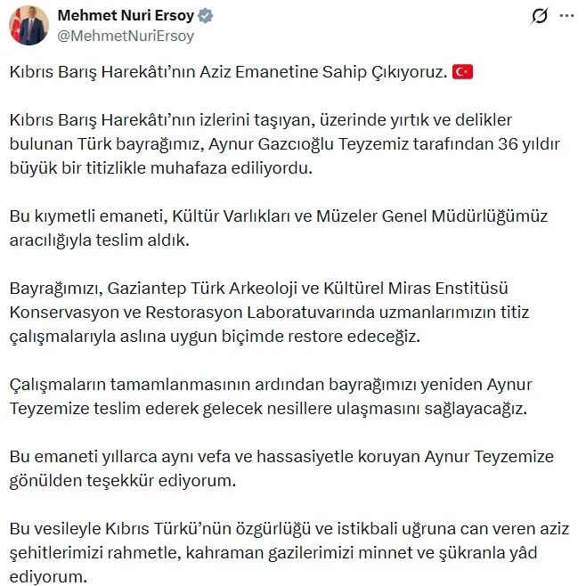 Kıbrıs Harekatı'nın tarihi bayrağı yeniden gün yüzüne çıkıyor