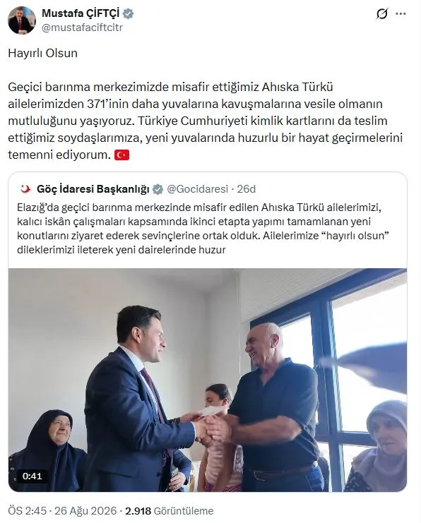 Ahıska Türkü 371 aileye yeni yuva ve kimlik kartı