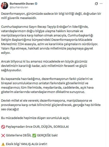 Duran Dezenformasyon milli güvenlik meselesi
