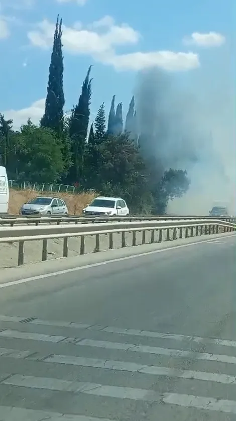 Bursa İzmir yolunda anız yangını trafiği kilitledi