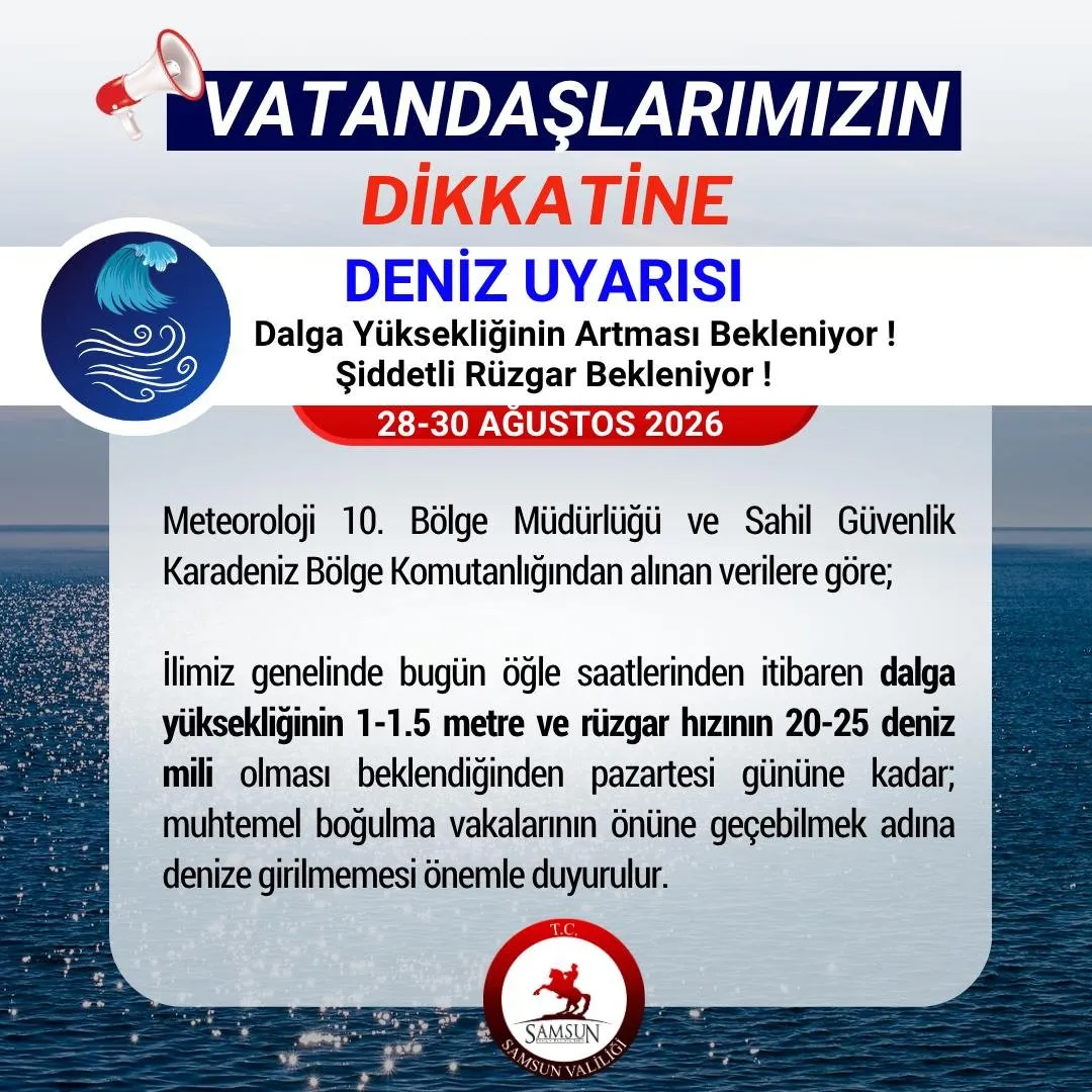 Samsun'da 3 gün deniz yasağı Dalga ve rüzgar uyarısı