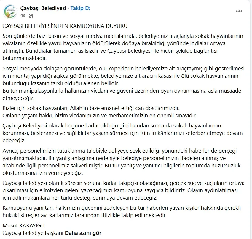 Ordu’da hayvanlara eziyet iddiasına belediyeden sert yanıt