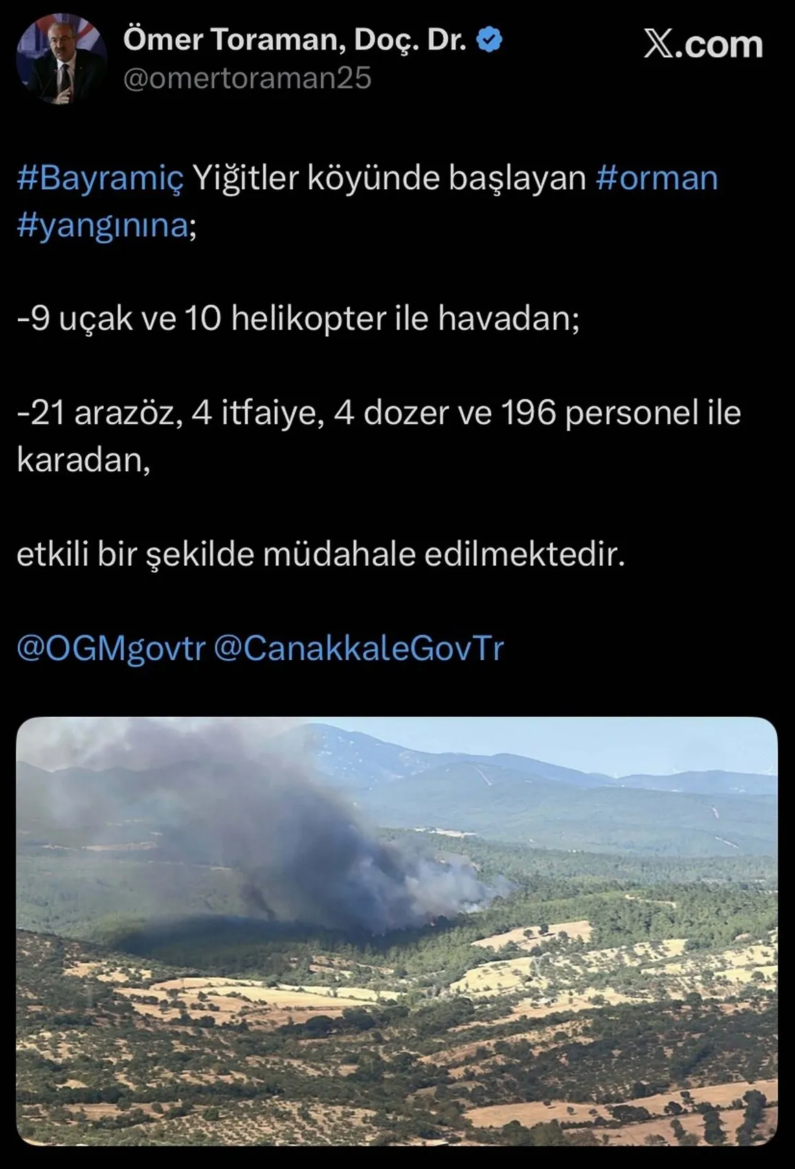 Çanakkale'de orman yangını alarmı: Ekipler alevlerle mücadele ediyor