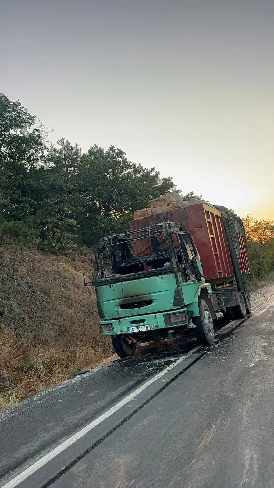 Bursa yolunda talaş yüklü TIR küle döndü