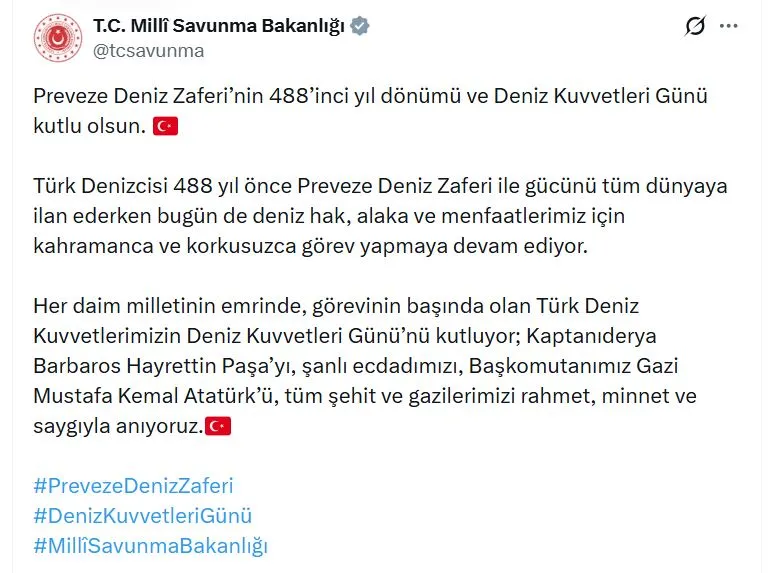 Mavi Vatan'ın sarsılmaz gücü: Preveze'den bugüne uzanan 488 yıllık zafer mirası
