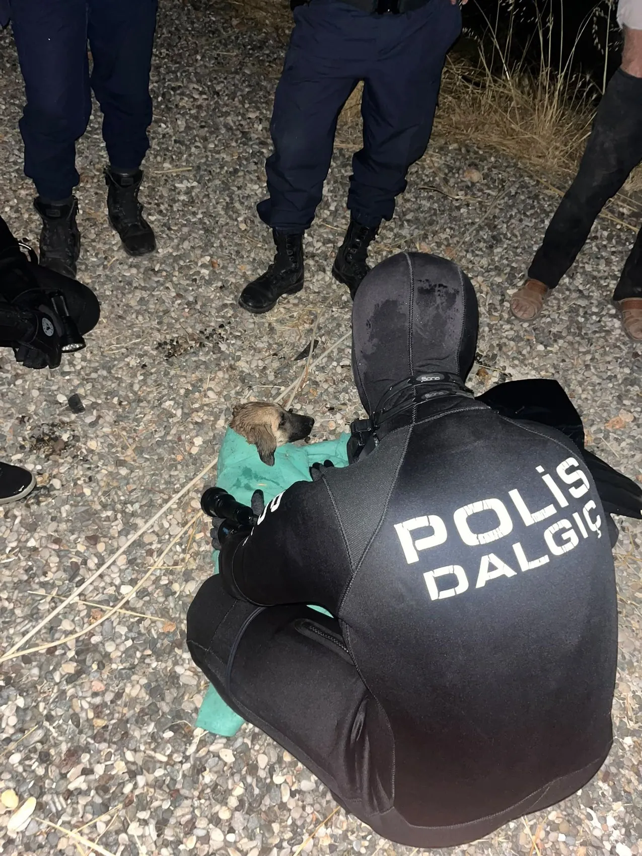 Besni'de nefes kesen operasyon: Dalgıç polisler yavru köpeğin imdadına yetişti