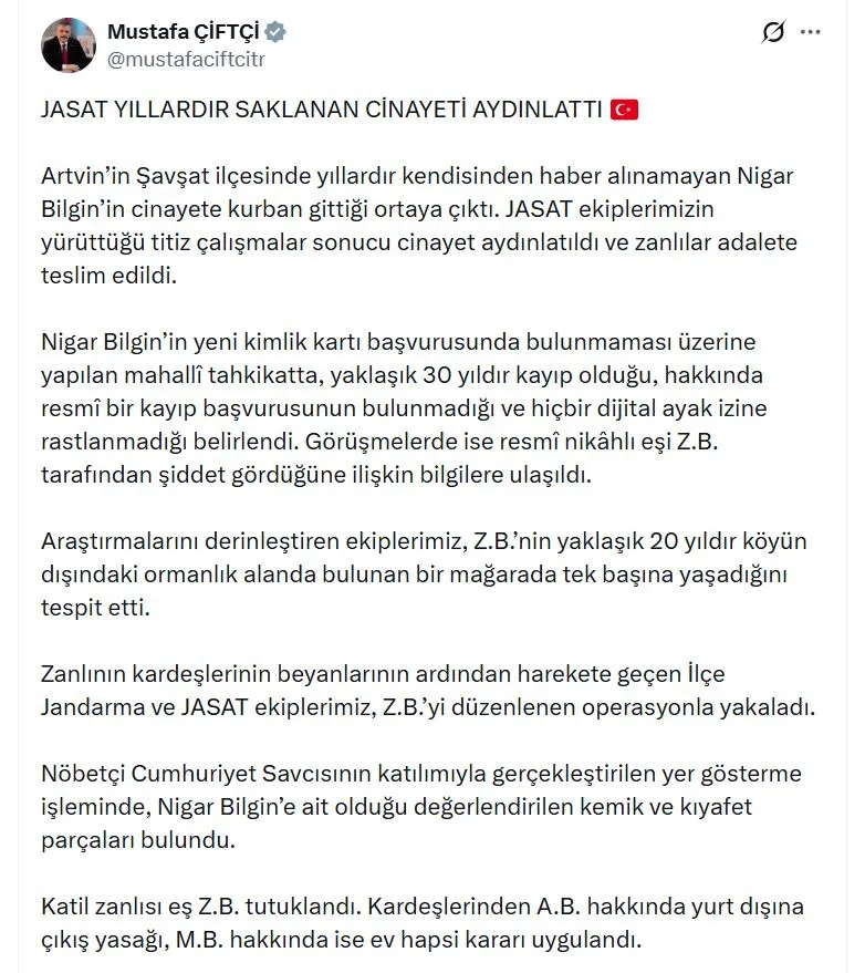 30 yıllık sır perdesi ormanlık alandaki mağarada aralandı: Nigar Bilgin cinayetinde şok detaylar