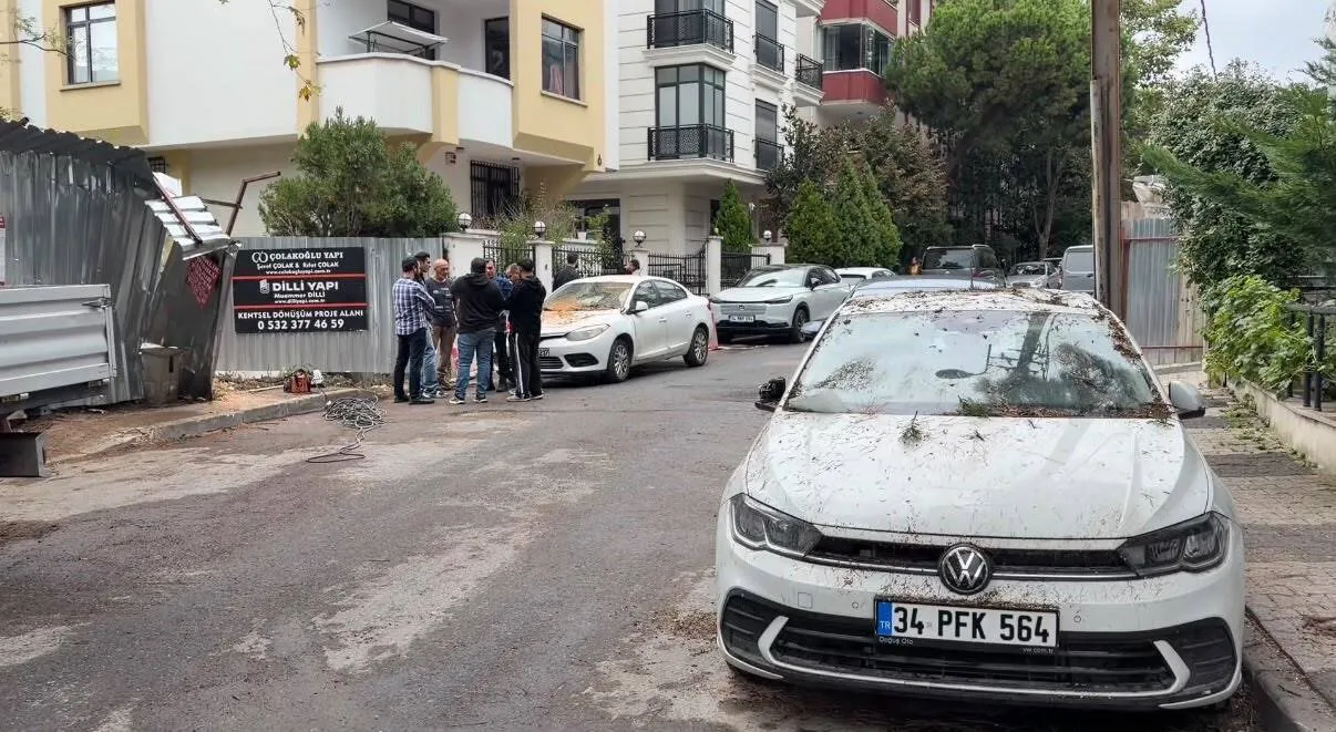 Maltepe'de inşaat alanında ihmal iddiası: Ağaç park halindeki araçların üzerine böyle çöktü