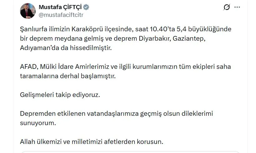 Şanlıurfa'da korkutan sarsıntı: Bölge genelinde hissedilen deprem için ilk resmi açıklamalar geldi