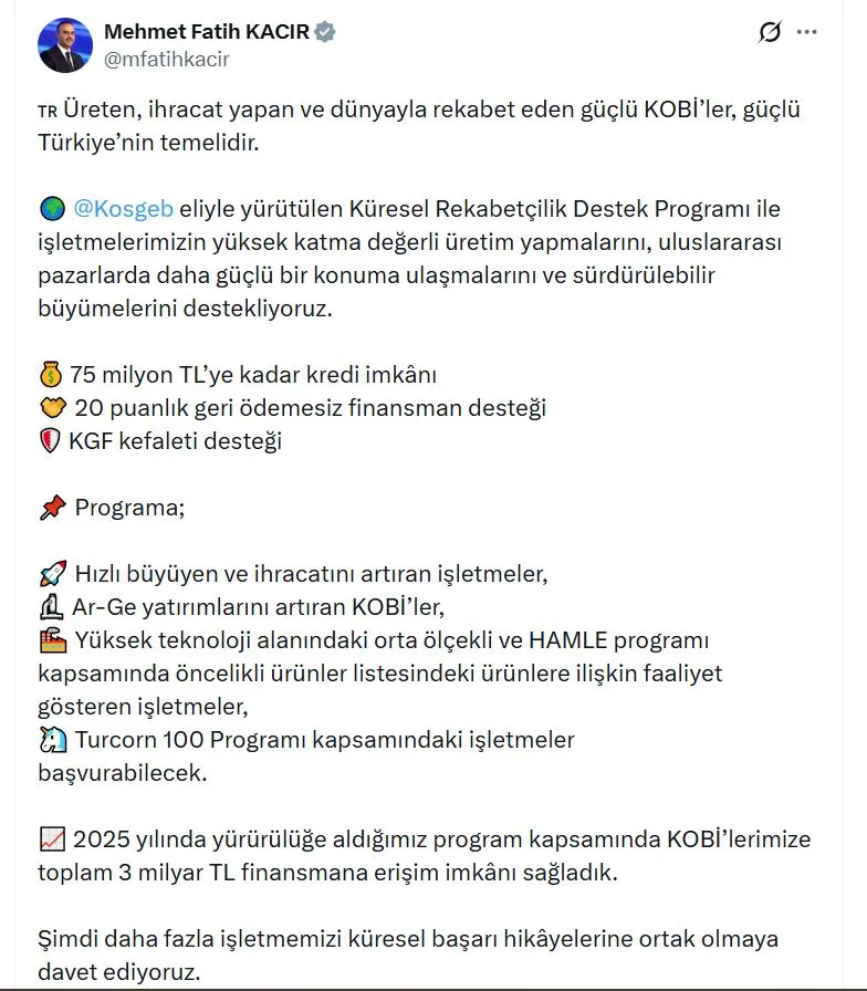 KOBİ'lerin küresel arenadaki gücüne dev destek: 75 milyon liraya varan finansman kapısı açıldı