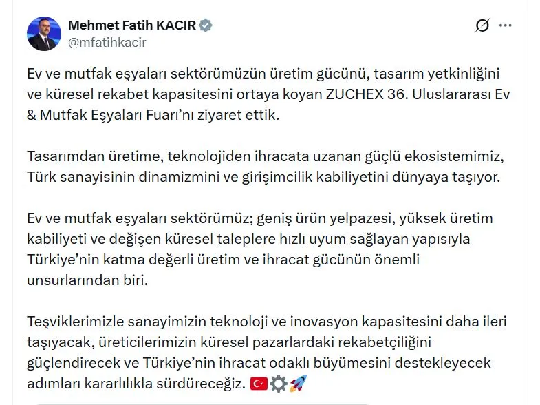 Türk mutfağının küresel vitrini: Bakan Kacır'dan sanayi hamlesi vurgusu
