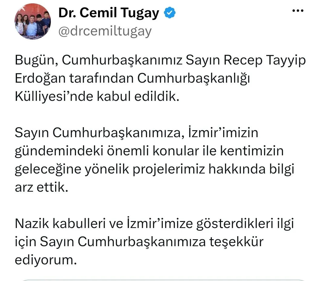 Külliye'de kritik İzmir mesaisi: Cemil Tugay'dan Erdoğan görüşmesi sonrası ilk mesaj