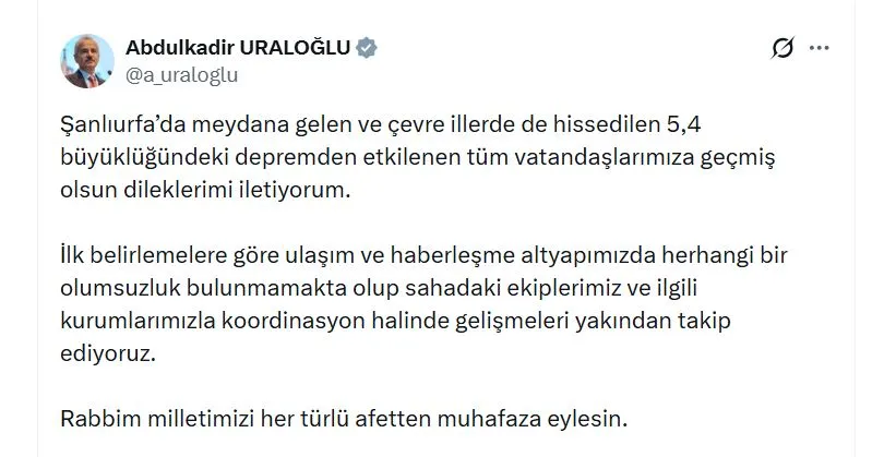 Şanlıurfa'da korkutan sarsıntı: Bölge genelinde hissedilen deprem için ilk resmi açıklamalar geldi