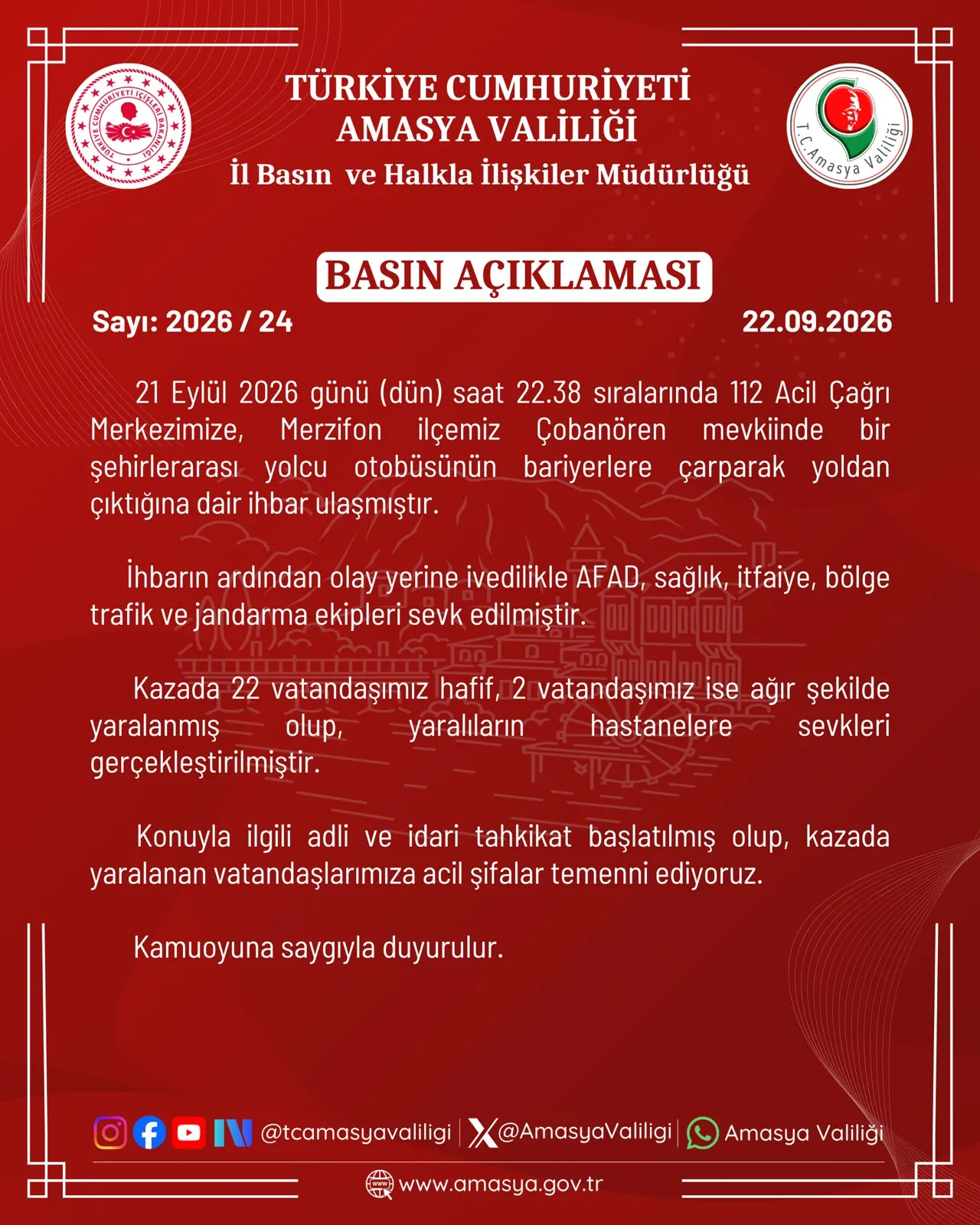 Merzifon'da gece yarısı dehşeti: Yolcu otobüsü bariyerleri aşıp şarampole yuvarlandı